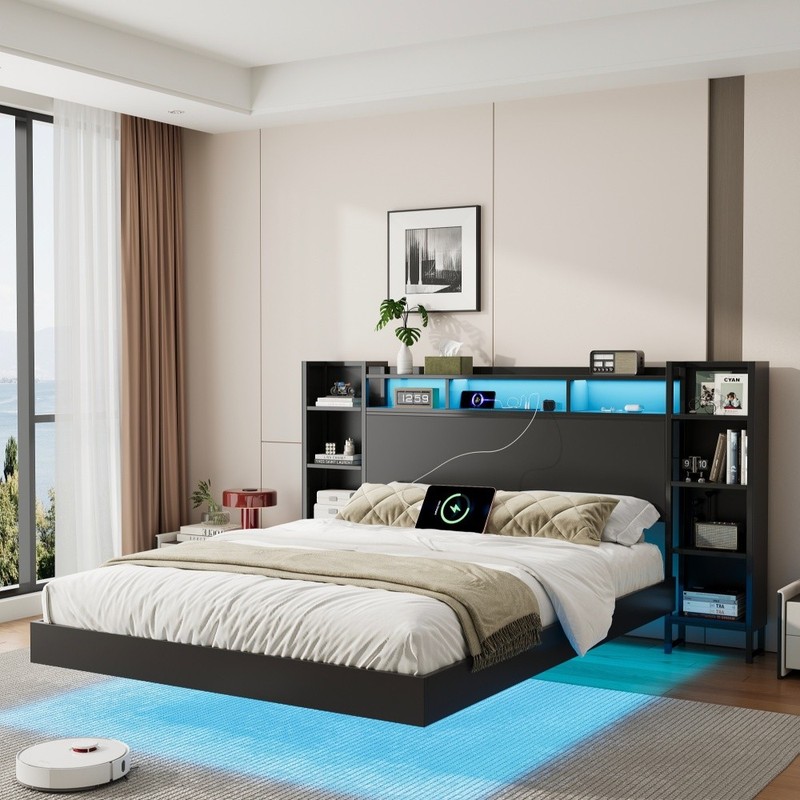 Full Floating Bed Frame with Charging , Storage Heavy Duty Metal Platform Bed gallery