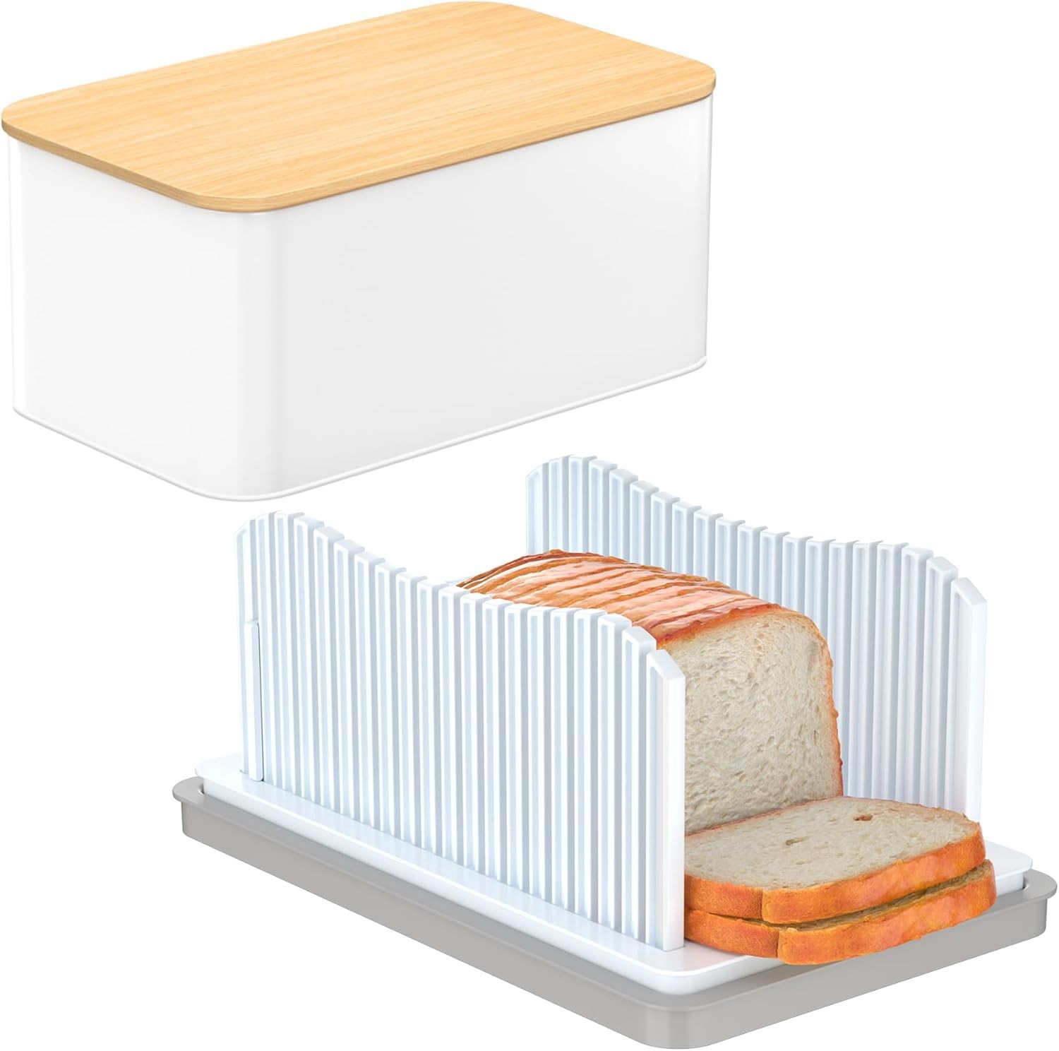 Bread Slicer for Homemade with Box, Foldable Bread Cutter with Crumb Tray gallery