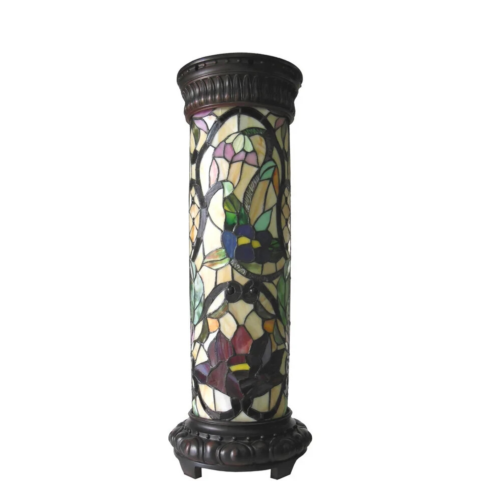 Tiffany Stained Glass Style Night Light Florals Pedestal Floor Lamp 30" Tall gallery