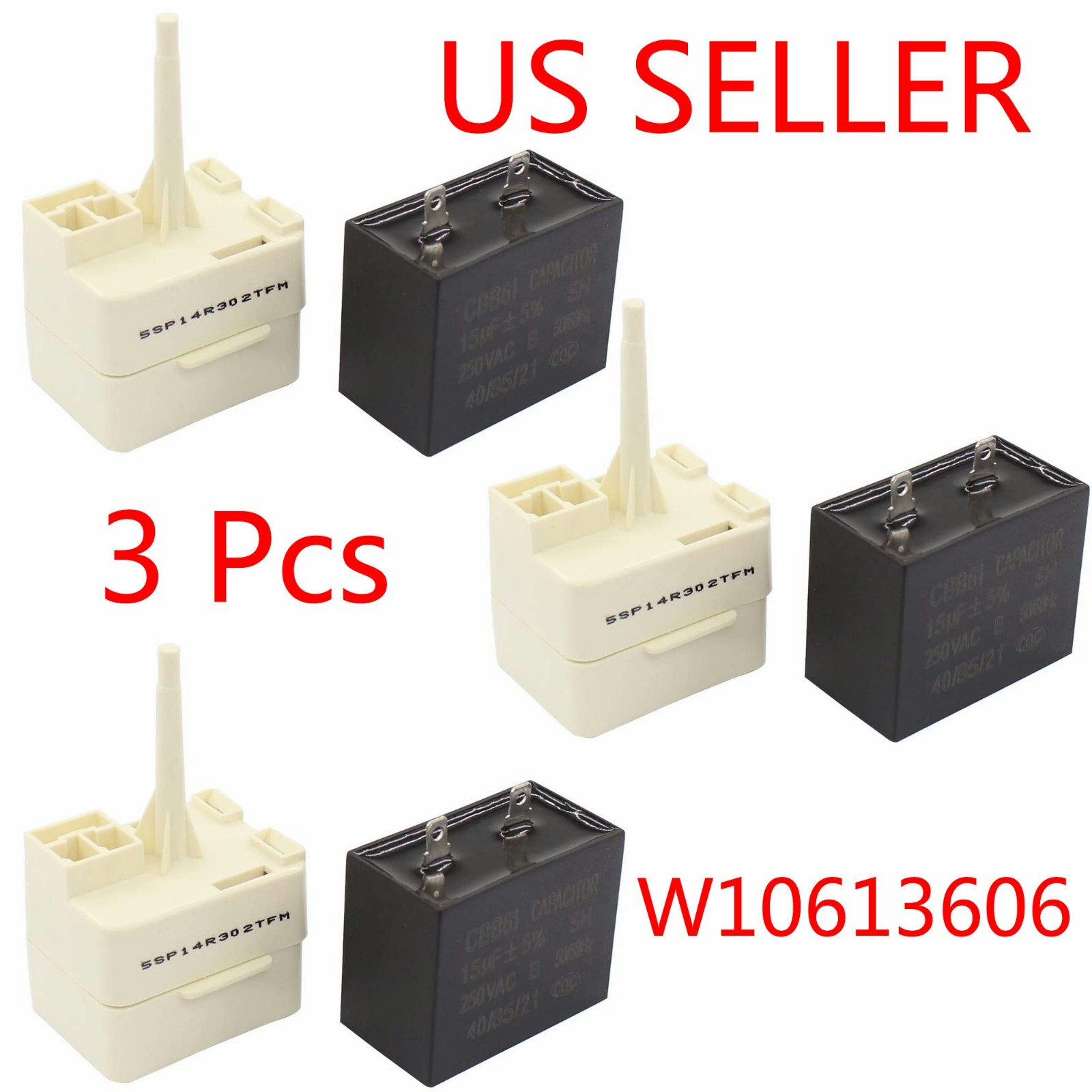 3PCS Refrigerator Relay Overload Capacitor fits Whirlpool W10613606 Start Device gallery