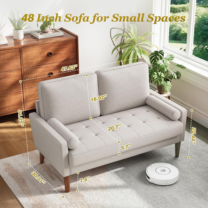 Vesgantti Loveseat Sofa with Solid Wood Legs, 48" Small Couches for Small Spaces gallery