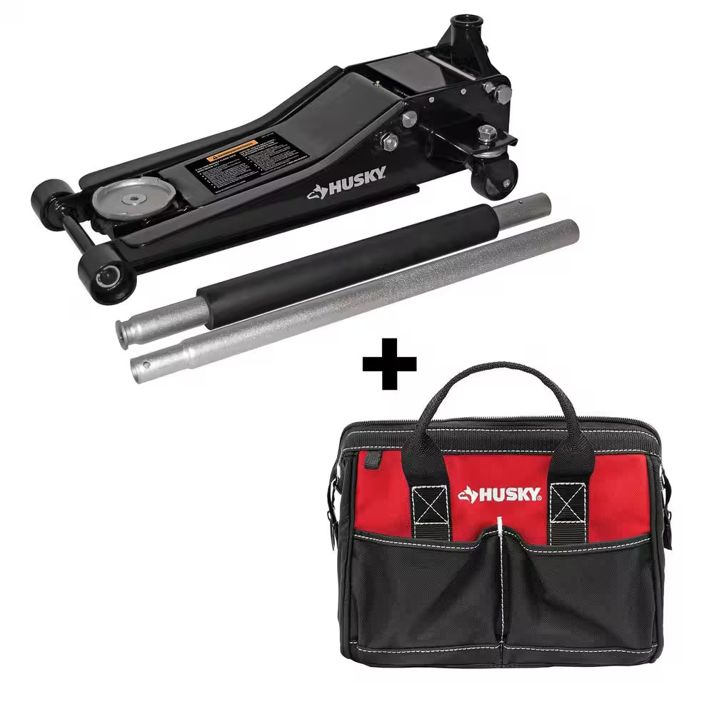 3 Ton Quick Lift Low Profile Car Jack With 12 in. 4 Pocket Zippered Tool Bag gallery