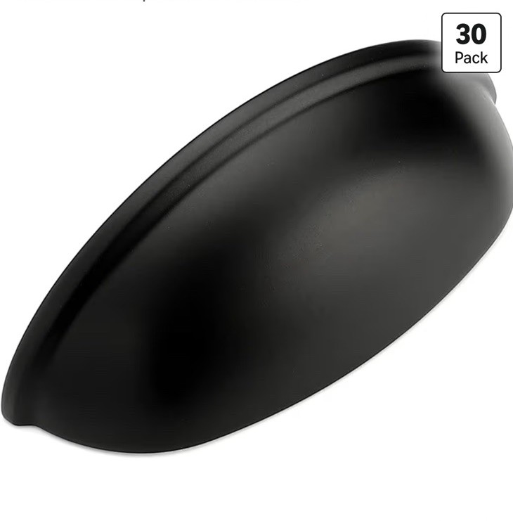 30 Pack Matte Black Cup Pulls 3 Inch Drawer Handles Kitchen Cabinet Hardware