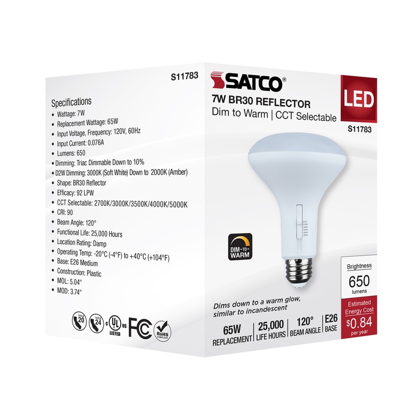 12 Pack LED 7W =65W BR30 Medium E26 CCT 2700K 3000K 3500K 4000K 5000K Warm Cool gallery