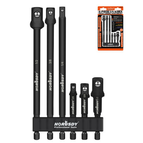 6 pc 6" & 3" Impact Grade Socket Adapter Set 1/4" 3/8" 1/2" Drive 1/4" Hex Shank gallery