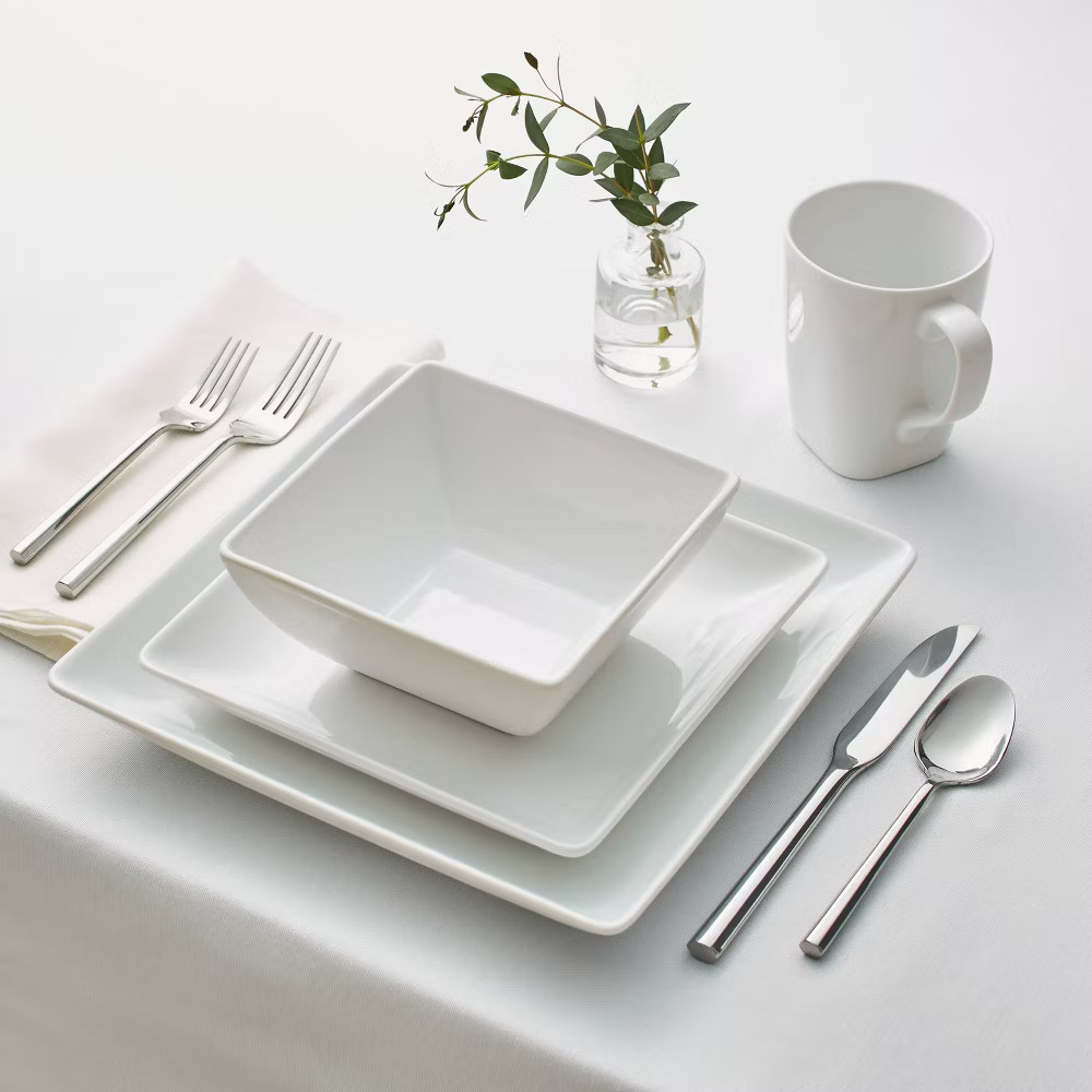 Square Rim Porcelain 16pc Dinnerware Set - Threshold gallery