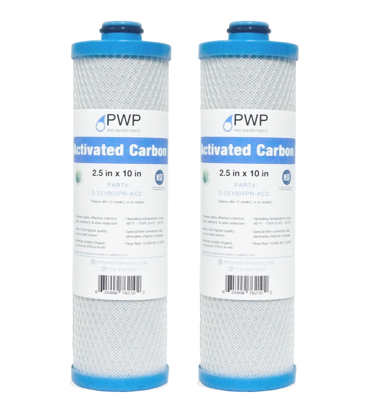 2.5 x 10" RV Water Filter Activated Carbon Block Push-Nipple Cartridge Replaces gallery