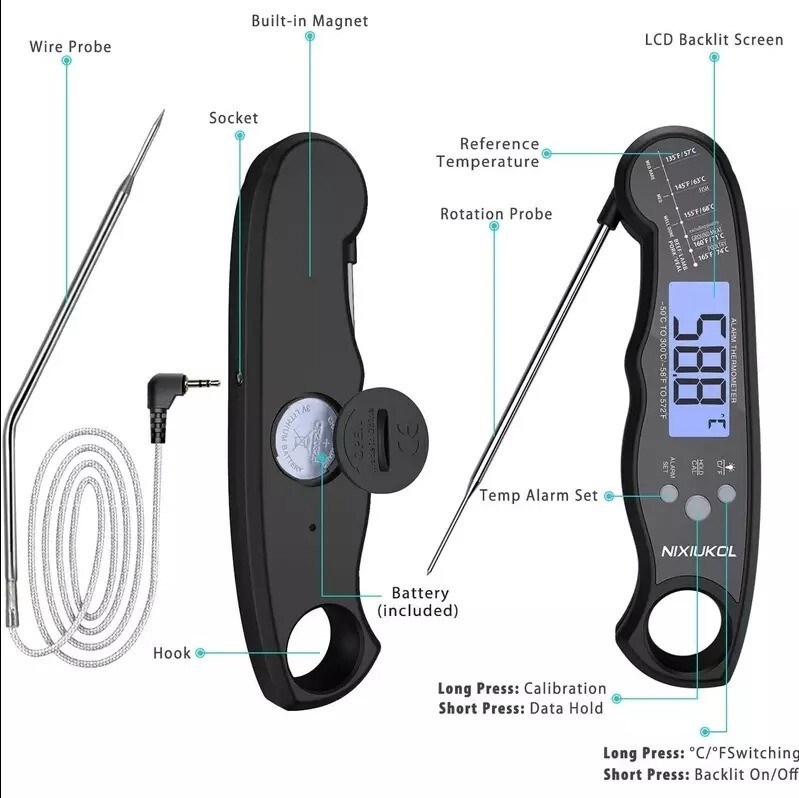 Instant Read Digital Meat Thermometer Fast for Kitchen Food Cooking BBQ Grilling gallery