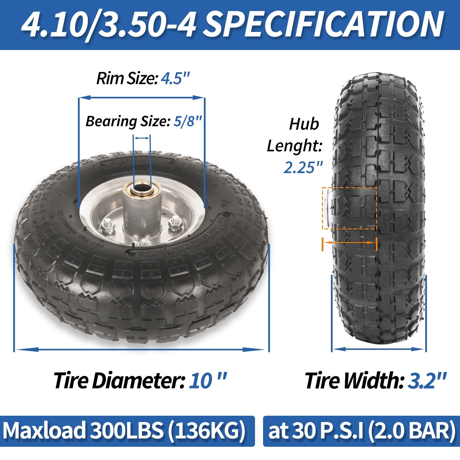 2-Pack 4.10/3.50-4" Tire & Wheel, 10" Pneumatic Tire for Hand Truck Trolley Cart gallery
