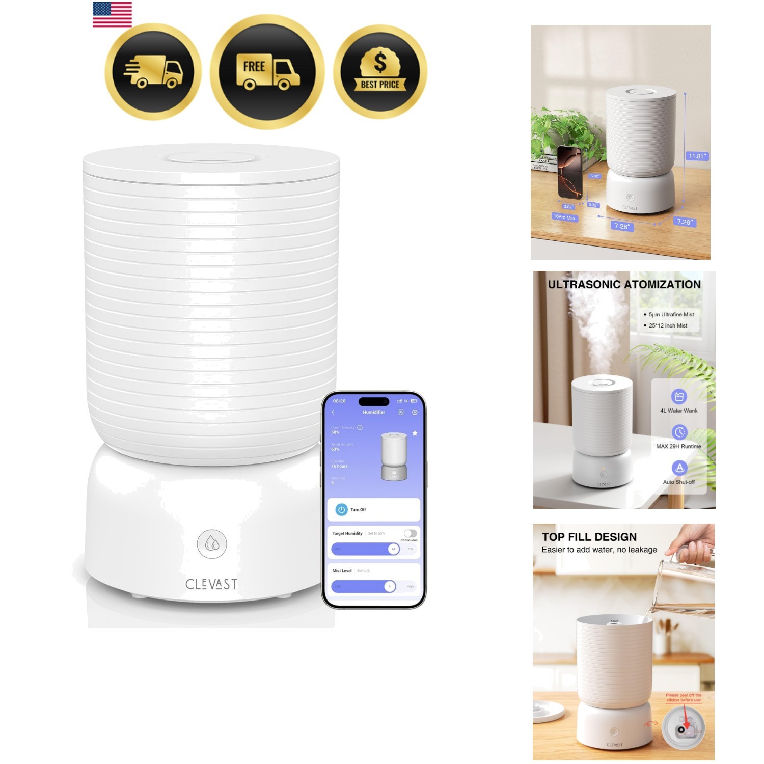 Top Fill 1 Gal Humidifier with App & Voice Control - Cozy Air & Essential Oils gallery