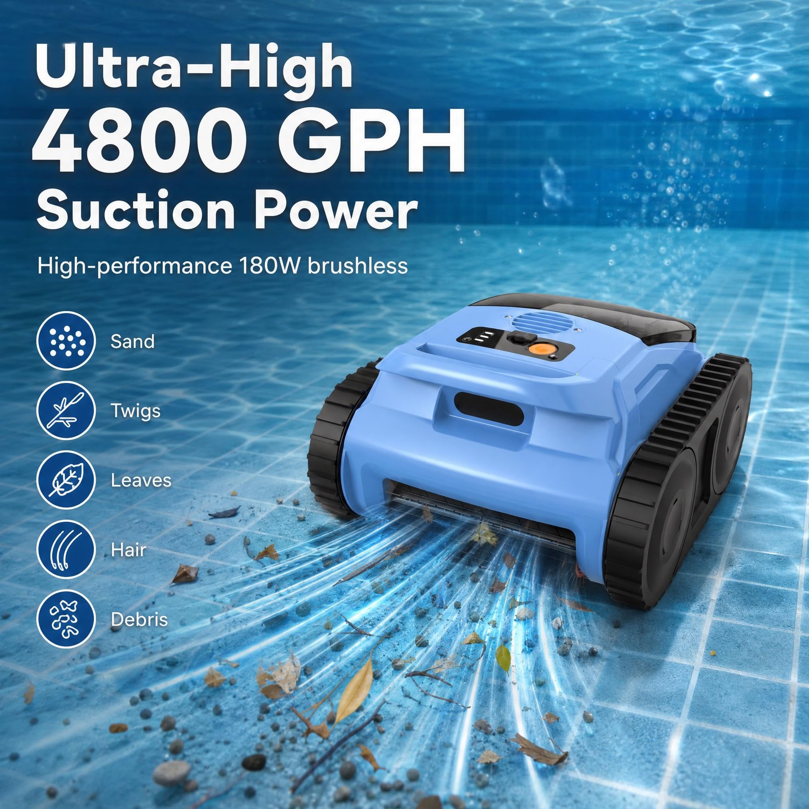 Cleaner Robotic Pool Automatic Vacuum Wall Climbing SAT20 PRO Cordless Zyerch gallery