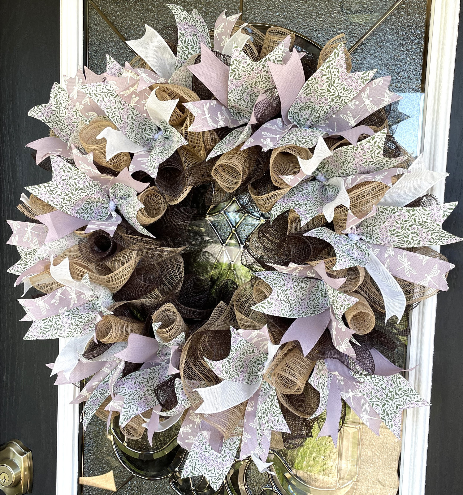 Lavender Dragonfly Spring Summer Fall Deco Mesh Wreath, Farmhouse Cottage Decor gallery