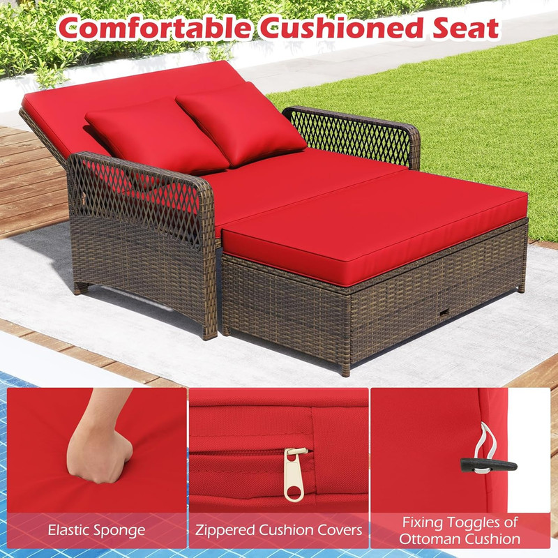 Versatile Red Wicker Daybed & Loveseat with Storage Ottoman gallery