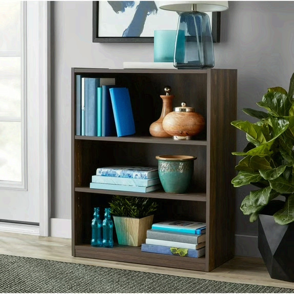 3 Shelf Wood Bookcase Wide Storage Display Bookshelf Adjustable Shelving Canyon gallery