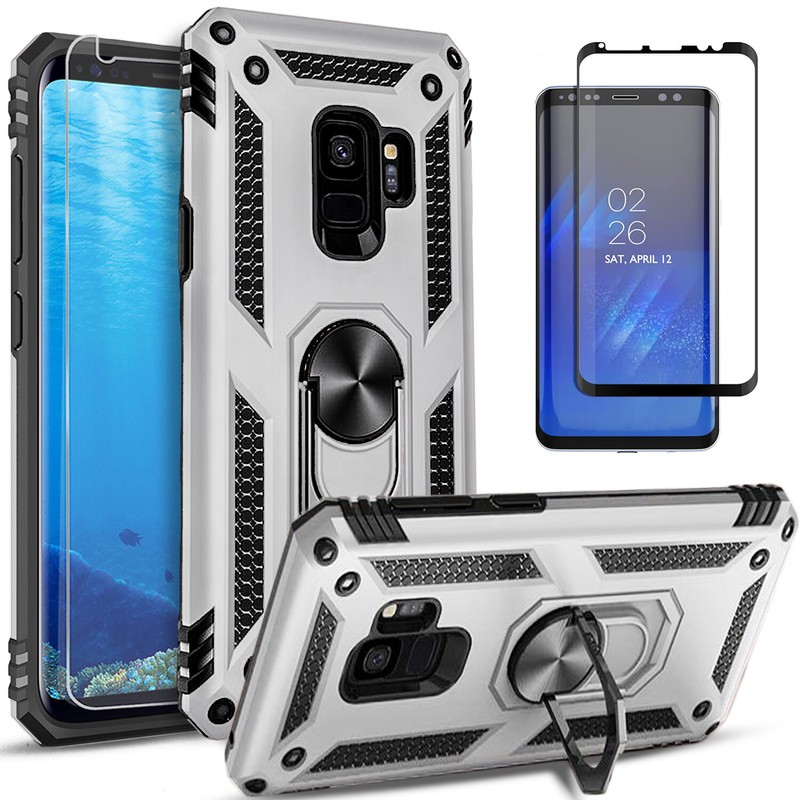 For Samsung Galaxy S9 / S9 Plus Phone Case Kickstand + Tempered Glass Protector gallery