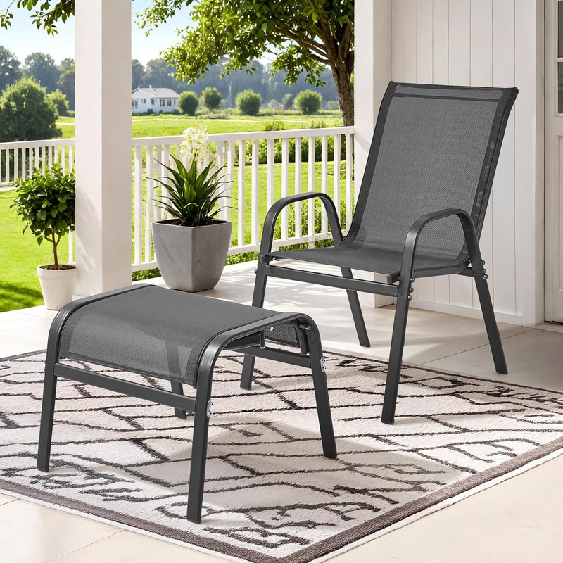 Stackable Outdoor Ottoman Set of 2 - All Weather Foot Stools, Grey gallery