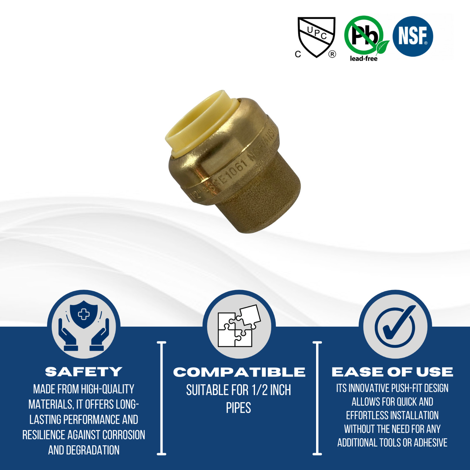 100 Pcs XFITTING Push Fit Cap, 1/2", Push-To-Connect End Cap Plug, Brass gallery