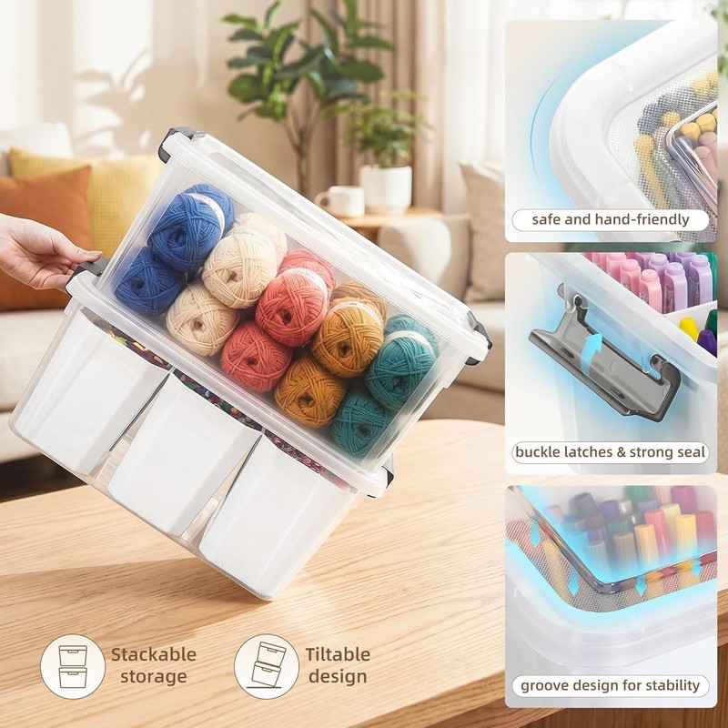 Multipurpose 17 QT Clear Storage Bin with Detachable Inserts & Lift-Off Lid gallery