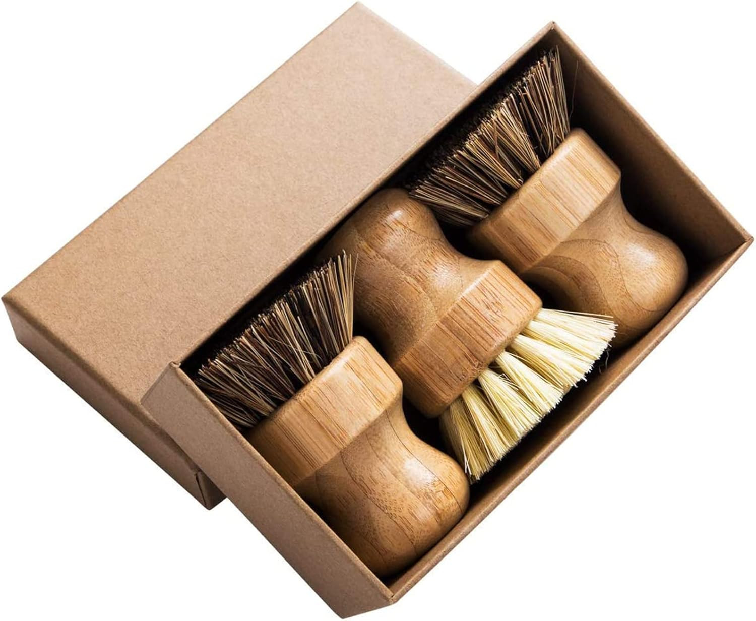 Palm Pot Brush- Bamboo round 3 Packs Mini Dish Brush Natural Scrub Brush Durable gallery