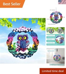 Vibrant 3D Owl Wind Spinner – Durable Outdoor Garden Sculpture for All Season