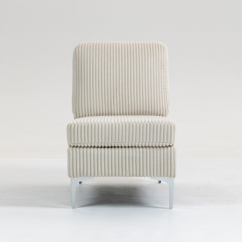 Single Modular Armless Sofa Chair w/ Back Cushion, Corduroy Beige Sectional Seat
