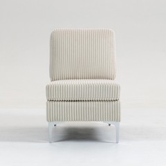 Single Modular Armless Sofa Chair w/ Back Cushion, Corduroy Beige Sectional Seat