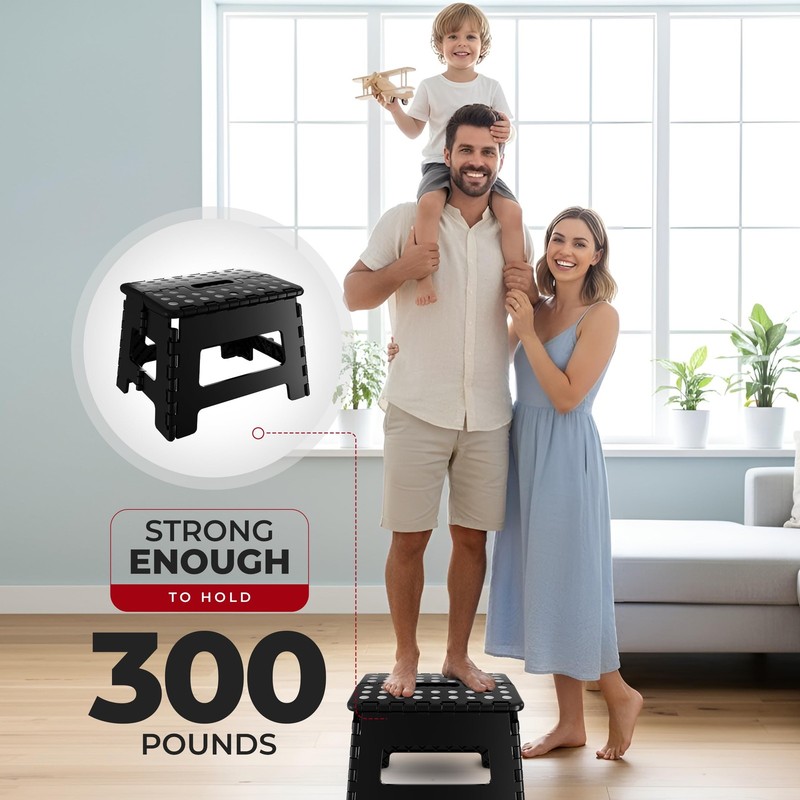 Folding Step Stool with Handle – 9 Inch AntiSlip, Collapsible, 300 lbs Capacity gallery