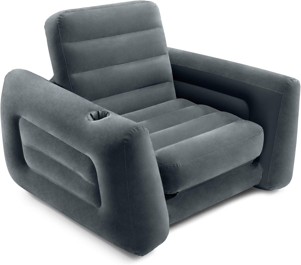 66551EP Inflatable Pull-Out Chair: Built-In Cupholder – Velvety Surface – 2-In-1