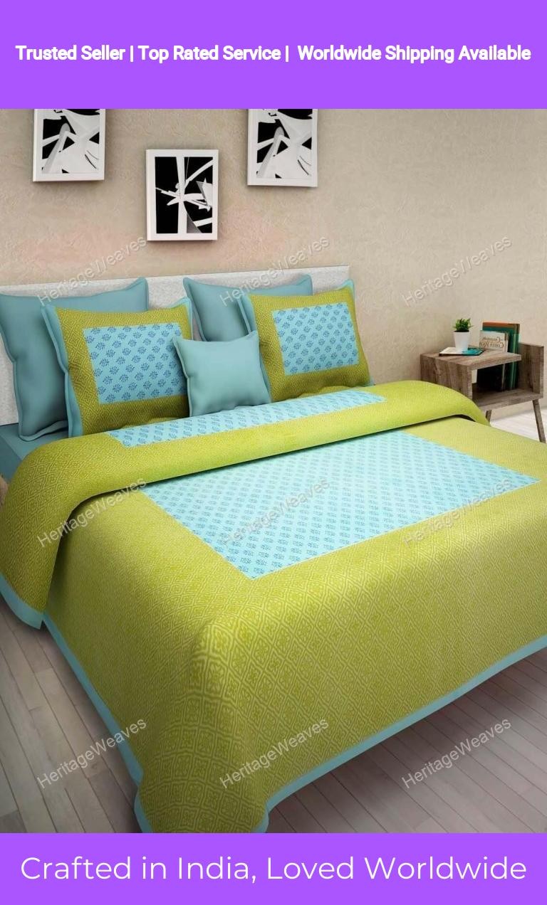 Bed Sheet with Two Pillow Cover Green Froal hand 4 Kaam Gad Buti Pure Cotton Dou gallery