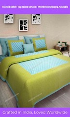 Bed Sheet with Two Pillow Cover Green Froal hand 4 Kaam Gad Buti Pure Cotton Dou