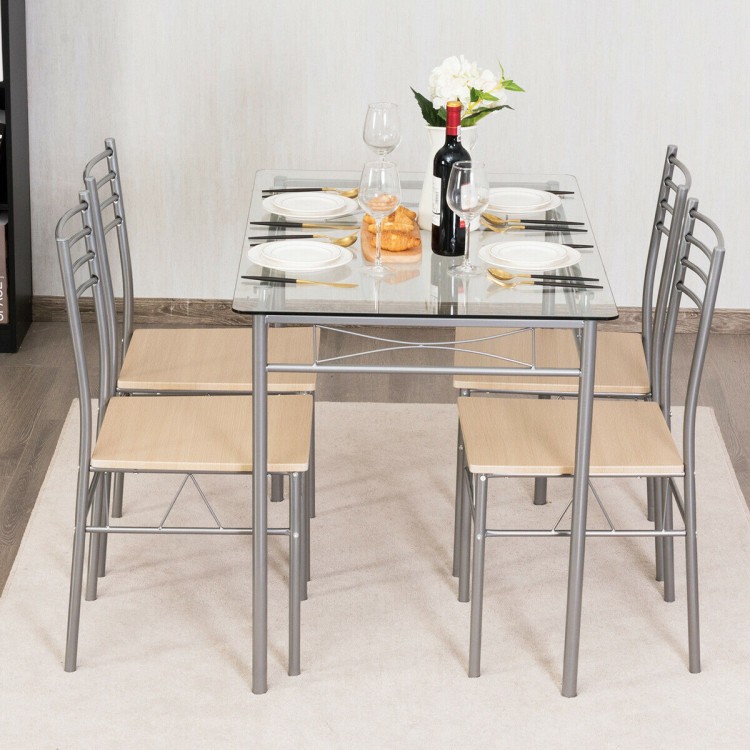 5-Piece Glass Dining Set with 4 High-Back Chairs gallery