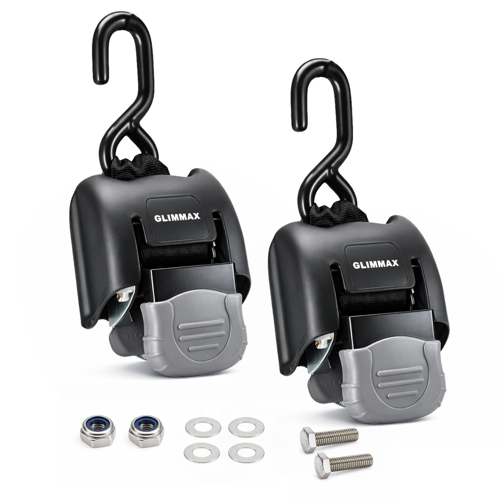Retractable Boat Transom Tie Down Straps 2 x 43 Inch 2500 lbs Break Strength gallery
