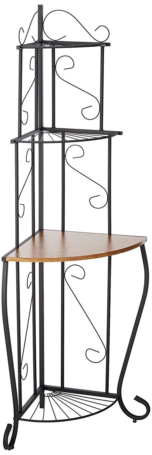 KB Designs 4Tier Corner Bakers Rack, Kitchen Storage Shelfs, Black/Walnut gallery
