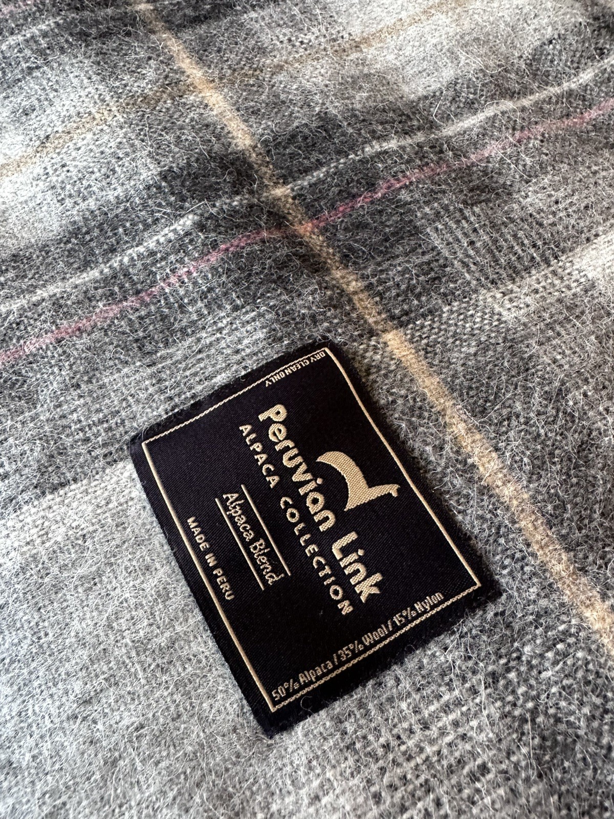 NWOT Peruvian Link Tartan Warmth Alpaca Wool Throw 79" x 59" gray ivory gallery