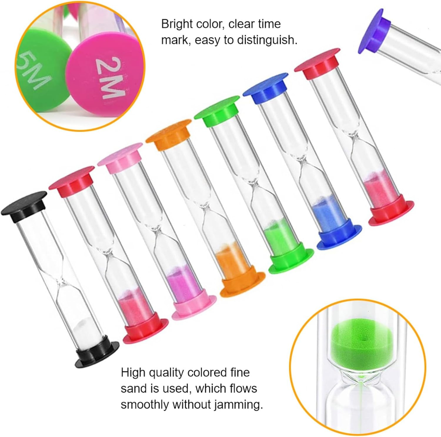 8 Pack Colorful Hourglass Sand Timer Set for Kids, 20Sec 30Sec 1Min 2Min 3Min 4M gallery