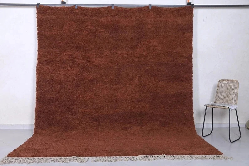 Moroccan Berber Beni Ourain 6x9 Wool Rug | Burnt Orange Cognac Solid Area Carpet gallery