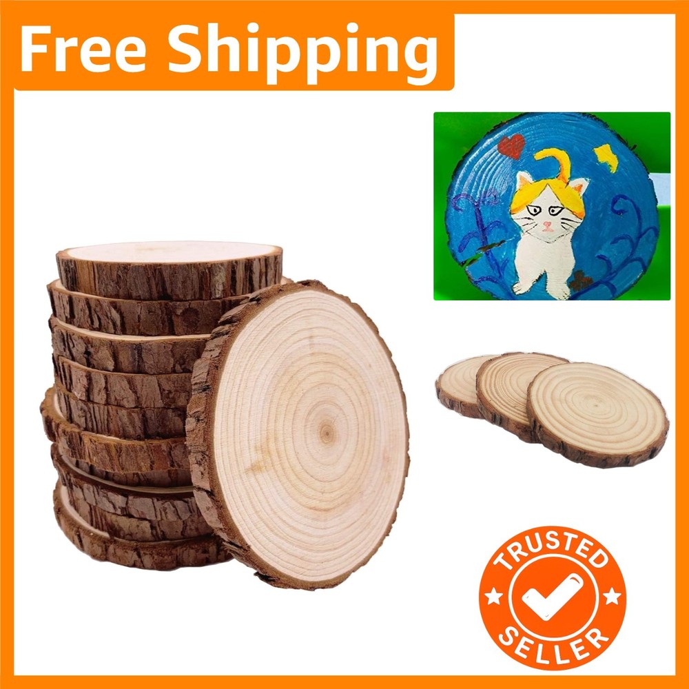 10 Pcs Pre-Sanded Pine Coasters (4.2-4.7 inches) - Ideal for Weddings & Crafts