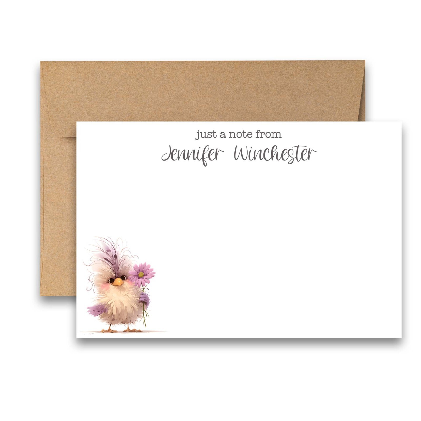 12 PERSONALIZED Flat Note card Cute Stationery with Envelopes - Adorable Birds gallery