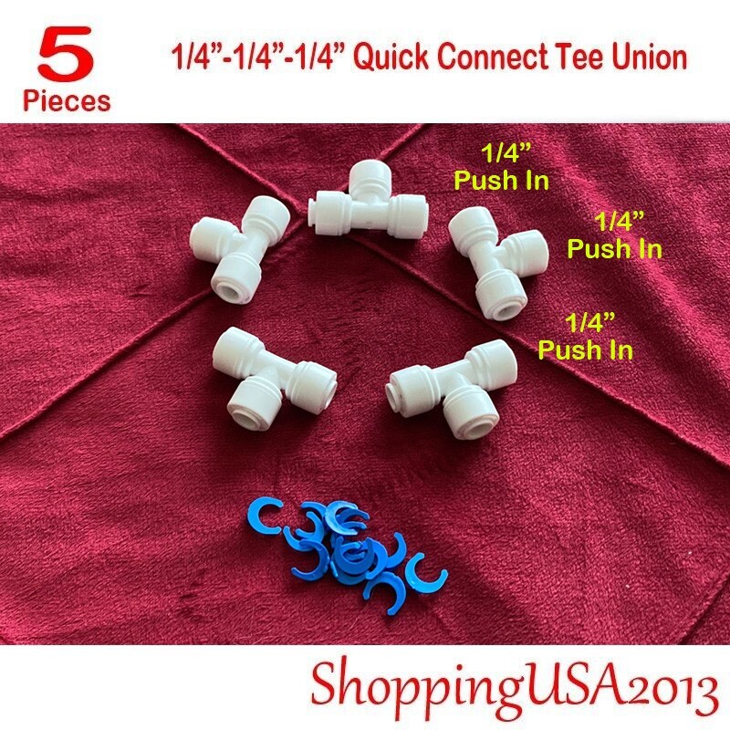 5 Pcs 1/4"-1/4"-1/4" Quick Connect Tee Union Fitting Connector Push in RO gallery