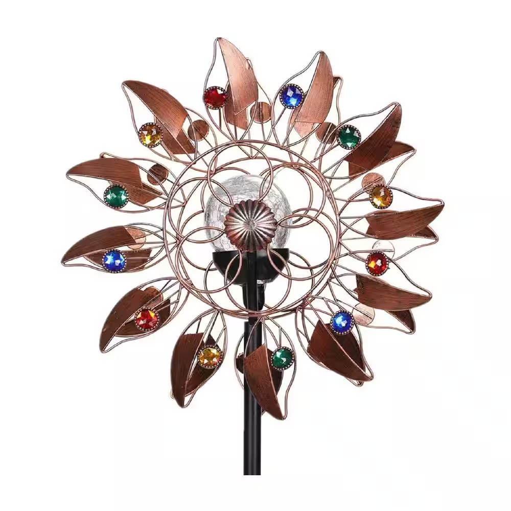 75 In. Copper Metal Solar Wind Spinner Multi-Color LED Lighting by Solar Powered gallery
