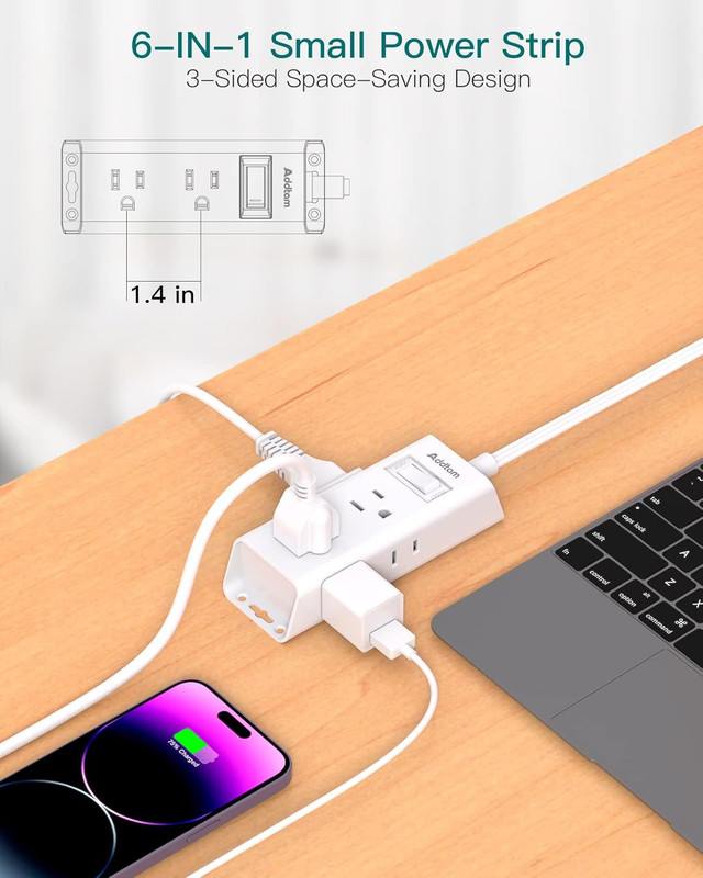 Cruise Essentials - Flat Plug Power Strip, 5 Ft Ultra Flat Extension Cord with gallery