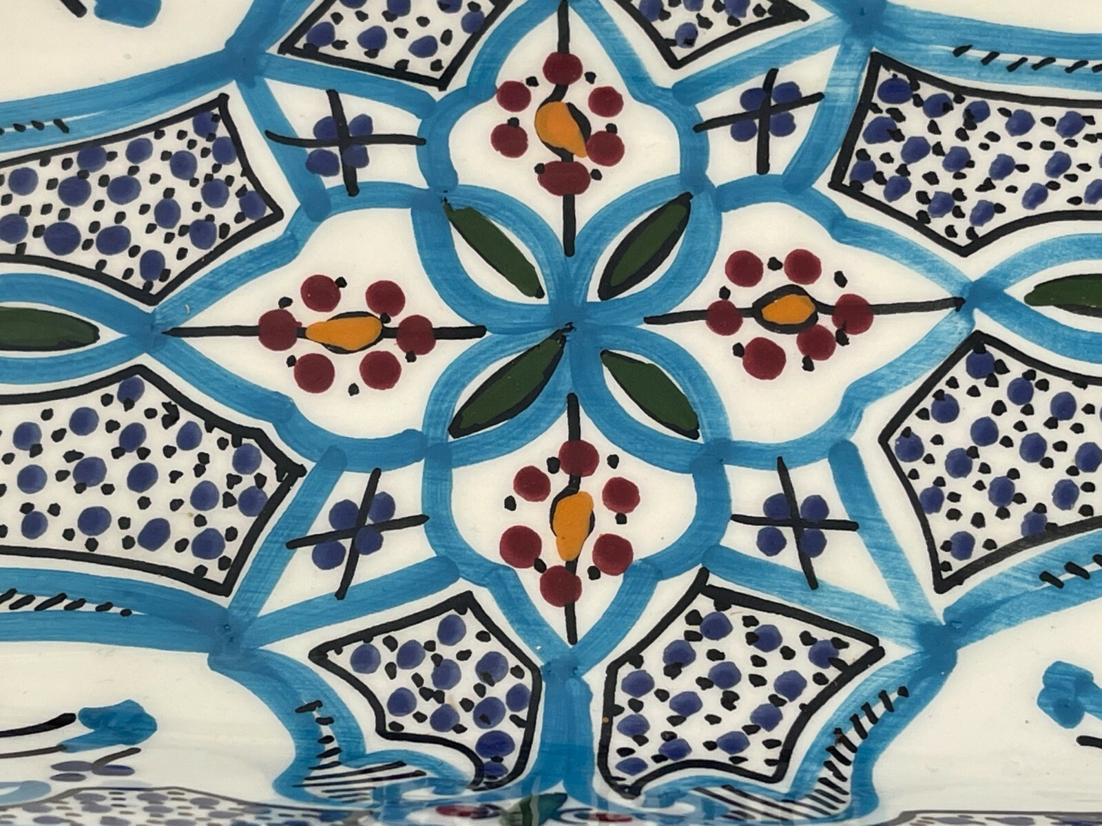 Hand Painted Vegetable Bowl Made In Tunsa Blues Oblong 11 x 6 1/4 x 2 1/2" gallery
