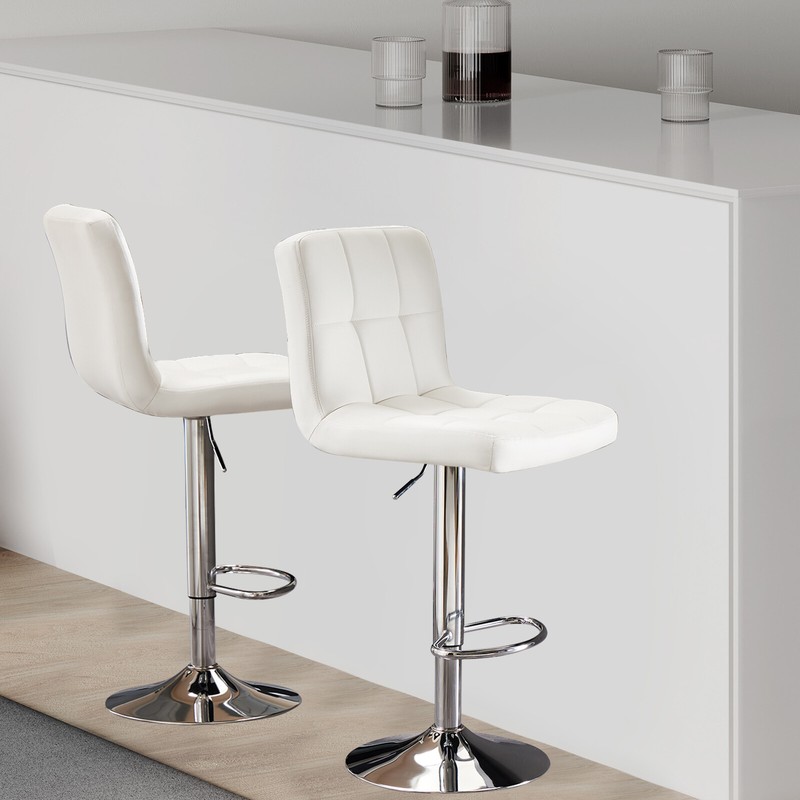 2 Set Bar Stools with Back Armless Adjustable Swivel PU Leather Kitchen Seat gallery