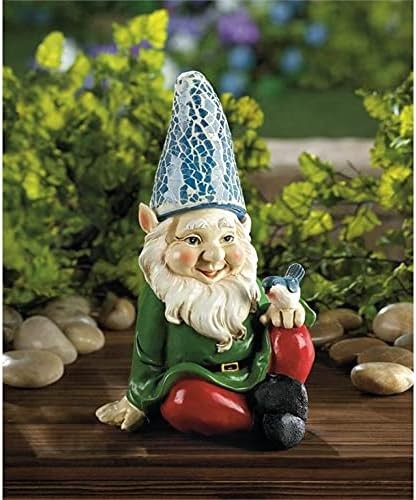 Gnome with Bird Solar Garden Statue Sculpture Lawn Yard Patio Outdoor Decor gallery