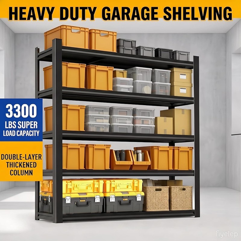 Heavy-Duty 5-Tier Garage Shelving Unit, 2500 lbs Capacity, Black gallery