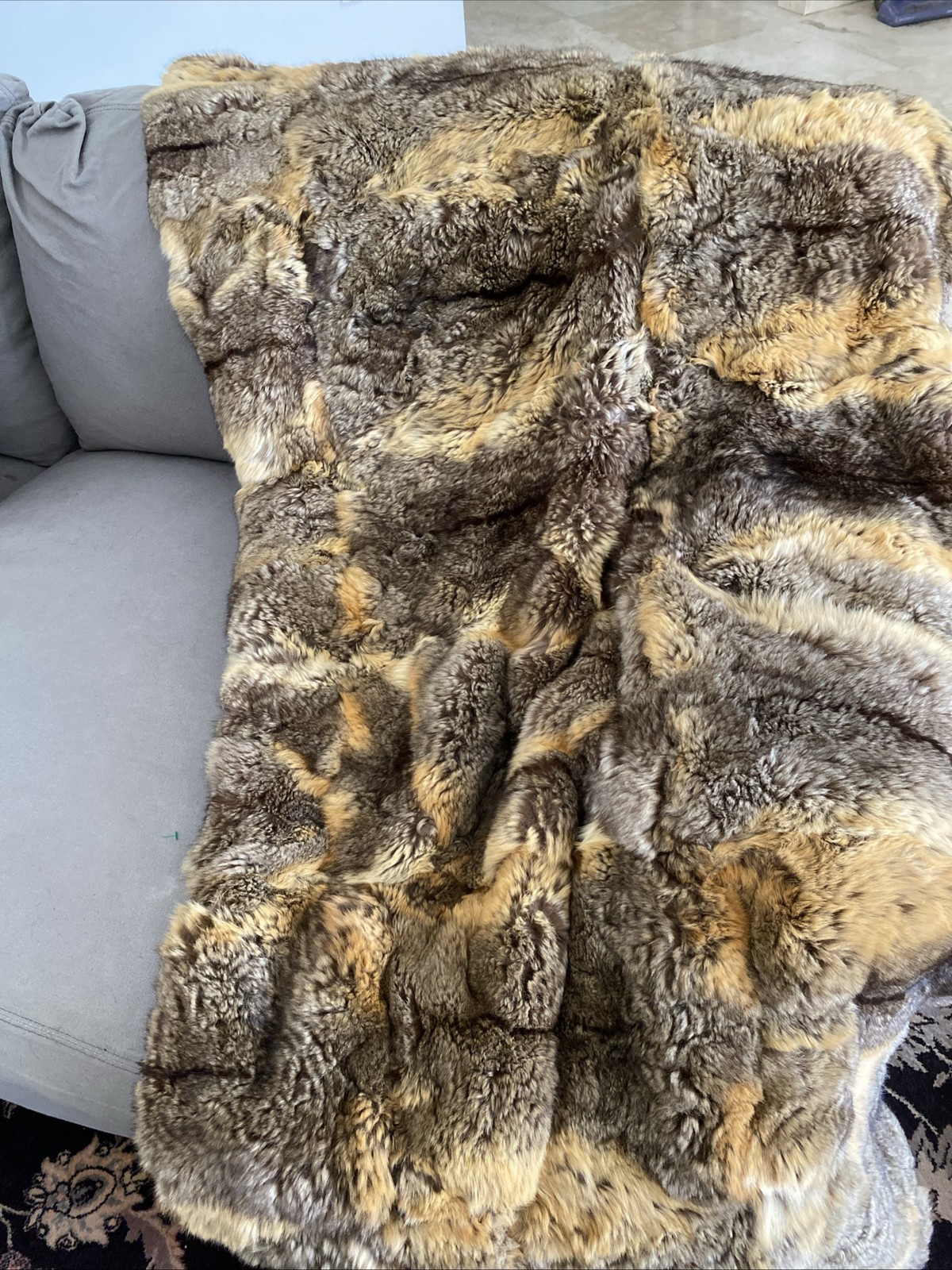 Real Rabbit Fur Trow Bead Spread 70” X 80” Luxury Genuine Fur Pristine gallery