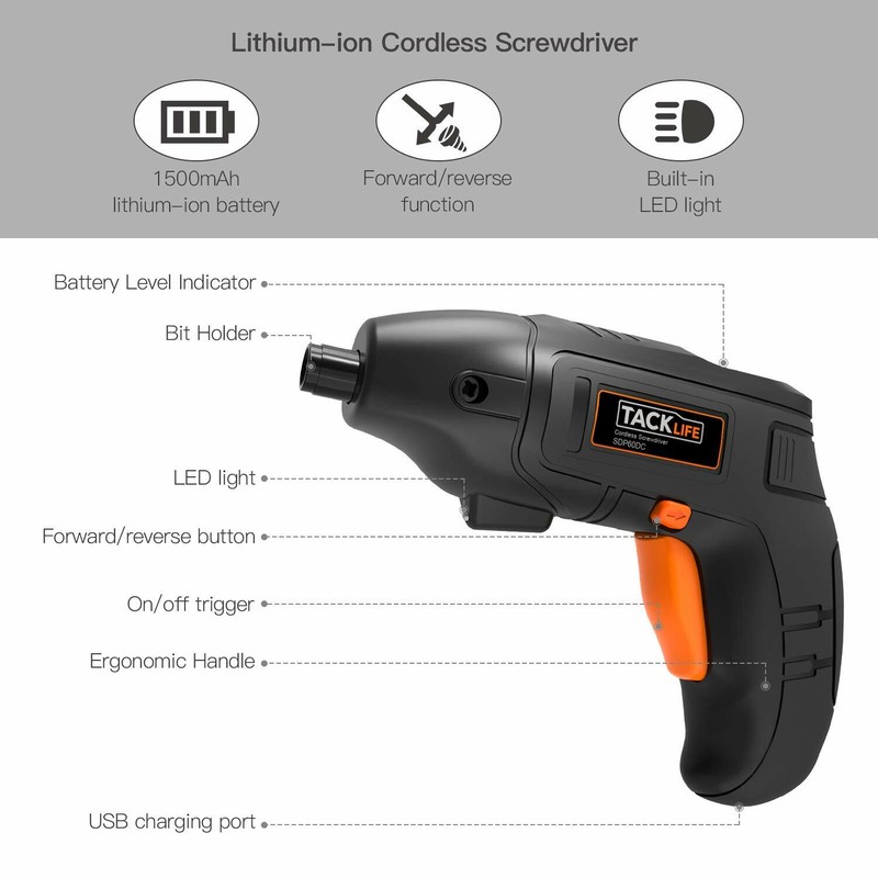Electric Screwdriver, Tacklife Cordless Screwdriver Rechargeable 1500 mAh Li-on gallery