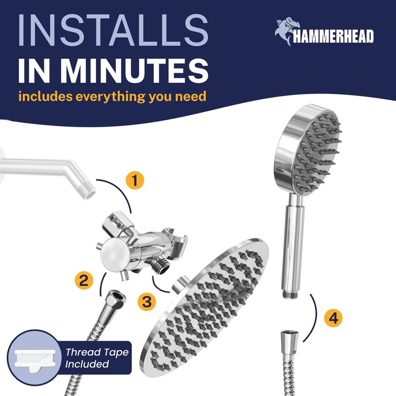 HammerHead Showers® Solid Metal Dual Shower Head 2.5 GPM, Polished Chrome gallery