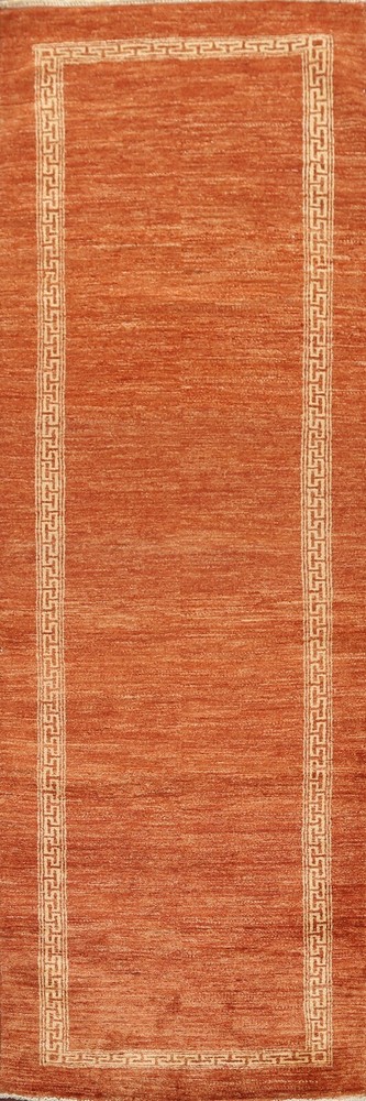 Bordered Gabbeh Kashkoli Oriental Runner Rug ORANGE Hand-knotted 2' 7" x 8' 11"