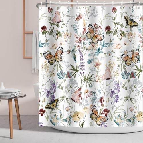 Wildflower Butterfly Shower Curtain Spring Botanical Blue Purple Butterfly gallery